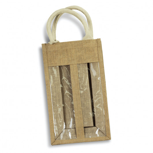 Natural Window Jute Double Wine Carriers
